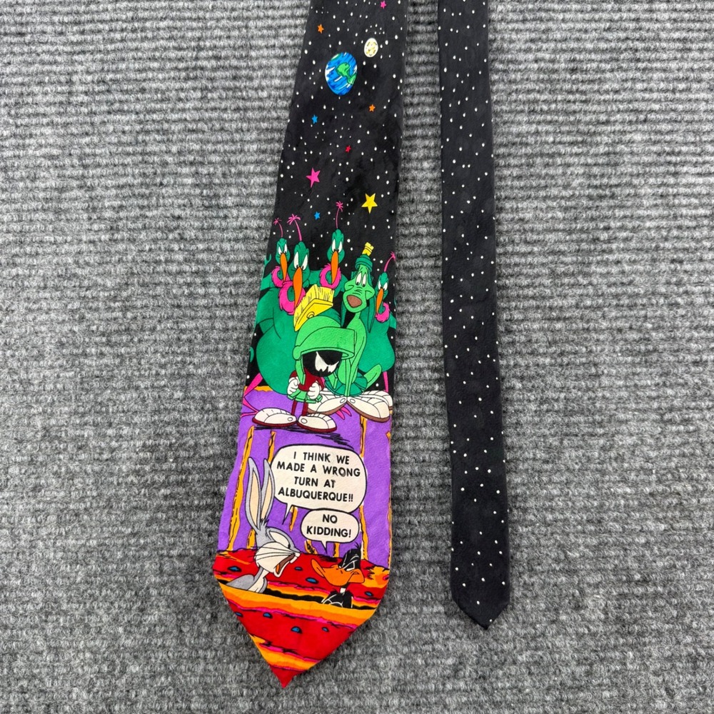 Looney Tunes Marvin Martian Bugs Bunny Daffy Duck Silk Tie Albuquerque 57in